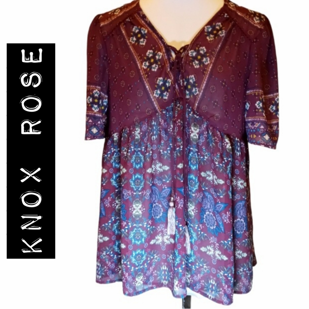 Knox Rose Bohemian Purple Babydoll Top